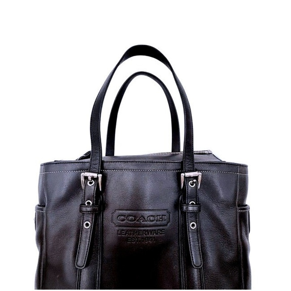 Coach Hamptons Black Leather Tote Bag Classic Shoulder Carry Handbag - Picture 3 of 12